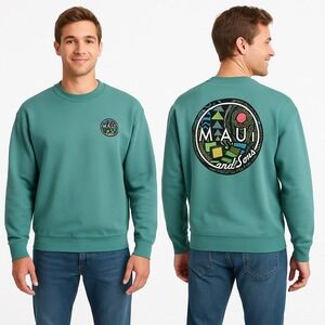 Maui and Sons Mens Sweatshirt Crewneck Pullover Teal Graphic Logo Large L